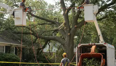Emergency tree service crew clearing storm damage in Royal Oak, MI
