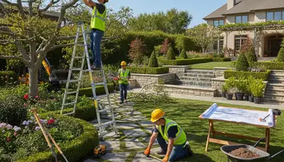 Landscape design team planning outdoor spaces in Royal Oak, MI for a tree service project