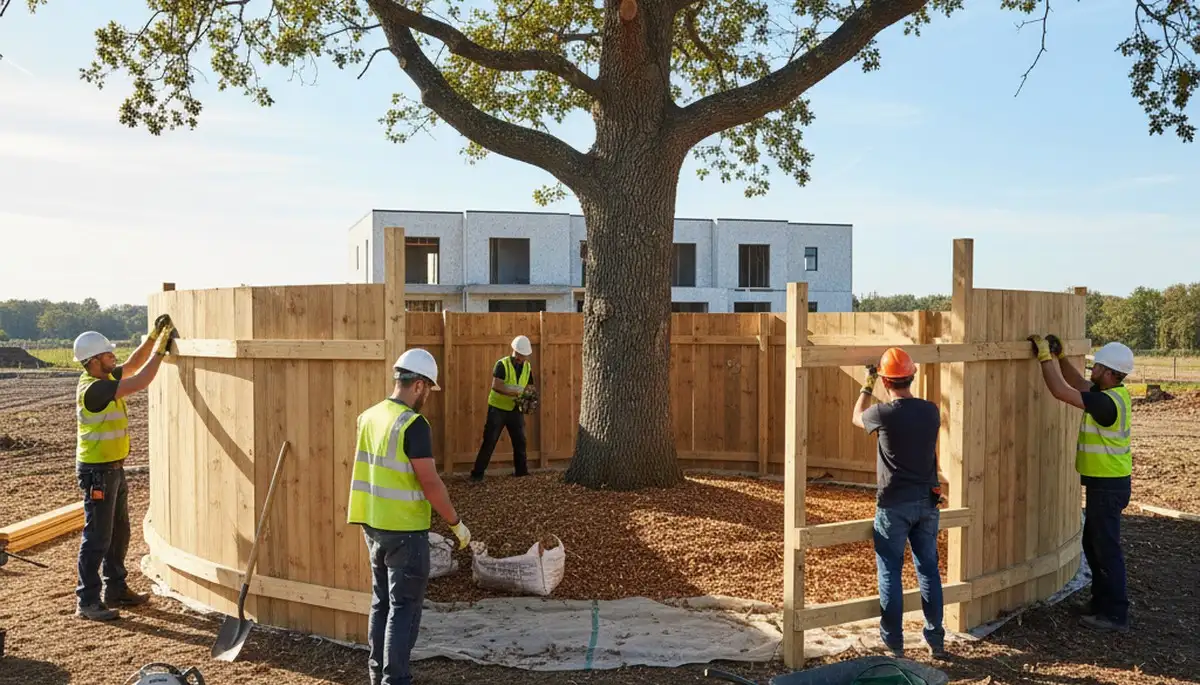 Royal Oak, MI tree service crew installing root protection for tree health and stability