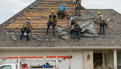 Storm damage cleanup crew removing fallen trees and debris in Royal Oak, MI