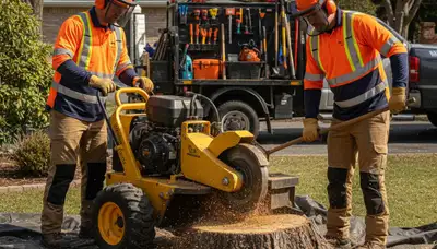 Royal Oak, MI stump removal service removing a tree stump from a residential yard