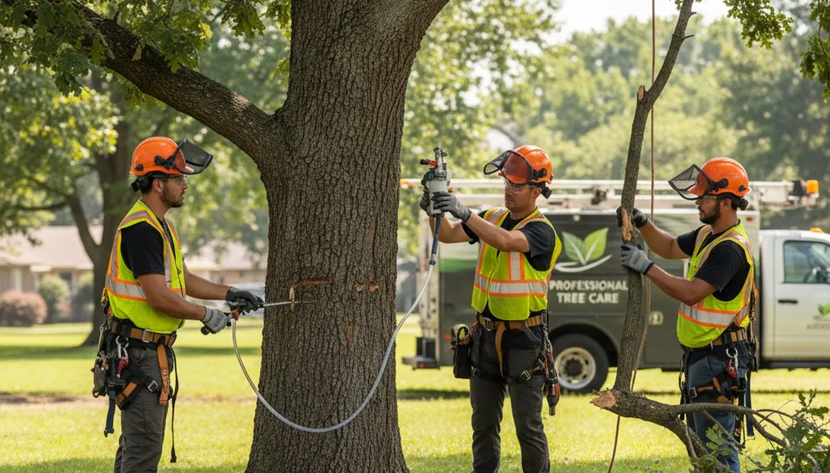 Arborist inspecting tree disease symptoms in Royal Oak, MI for professional treatment recommendations