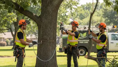 Arborist inspecting tree disease symptoms in Royal Oak, MI for professional treatment recommendations