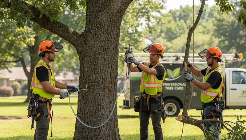 Arborist inspecting tree disease symptoms in Royal Oak, MI for professional treatment recommendations