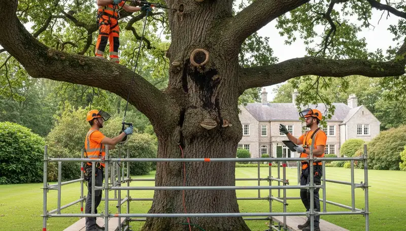 Arborist inspecting diseased tree for treatment in Royal Oak, MI