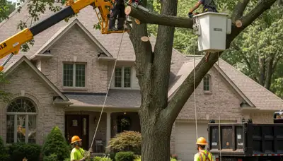 Tree service crew in Royal Oak, MI performing professional tree trimming and removal