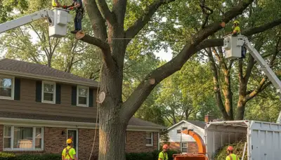 Tree service crew in Royal Oak, MI removing a tree for safe property maintenance