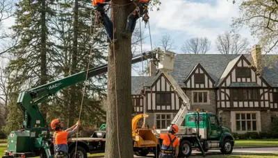 Tree service crew in Royal Oak, MI removing a tree for safe property maintenance