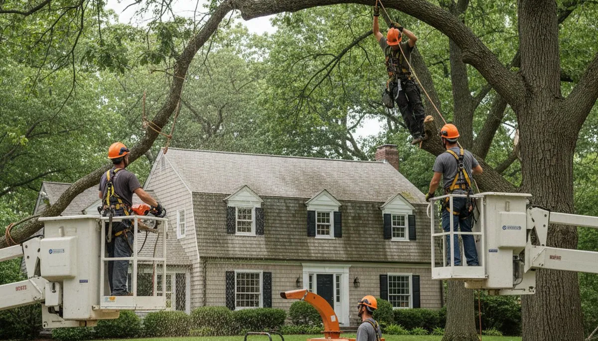Tree service crew in Royal Oak, MI trimming trees for safe, professional property care