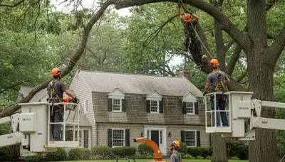 Tree service crew in Royal Oak, MI trimming trees for safe, professional property care