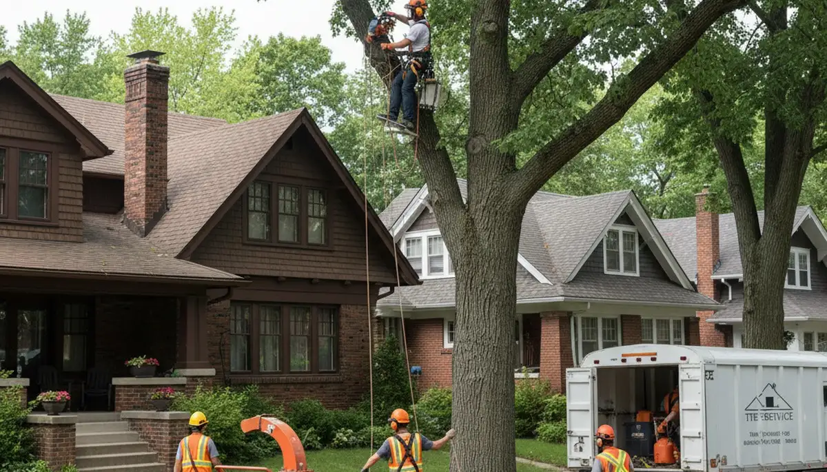 Tree service crew in Royal Oak, MI performing professional tree trimming and removal services