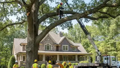 Tree service crew in Royal Oak, MI handling professional tree removal and trimming job