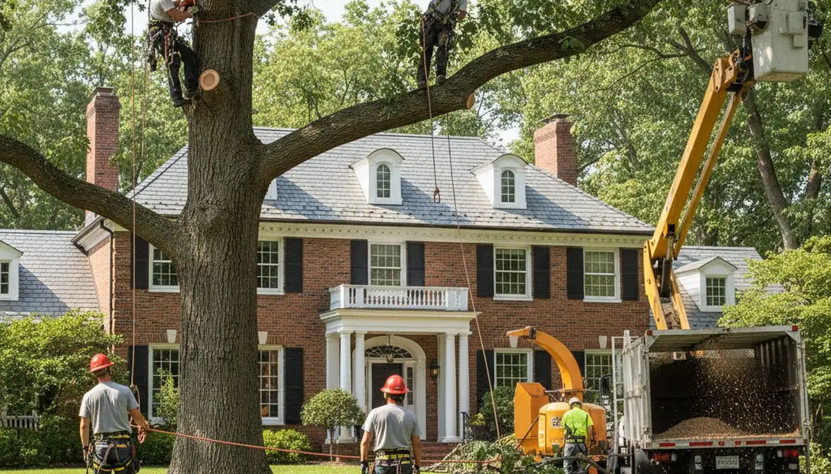 Tree service crew in Royal Oak, MI performing professional tree trimming and removal work